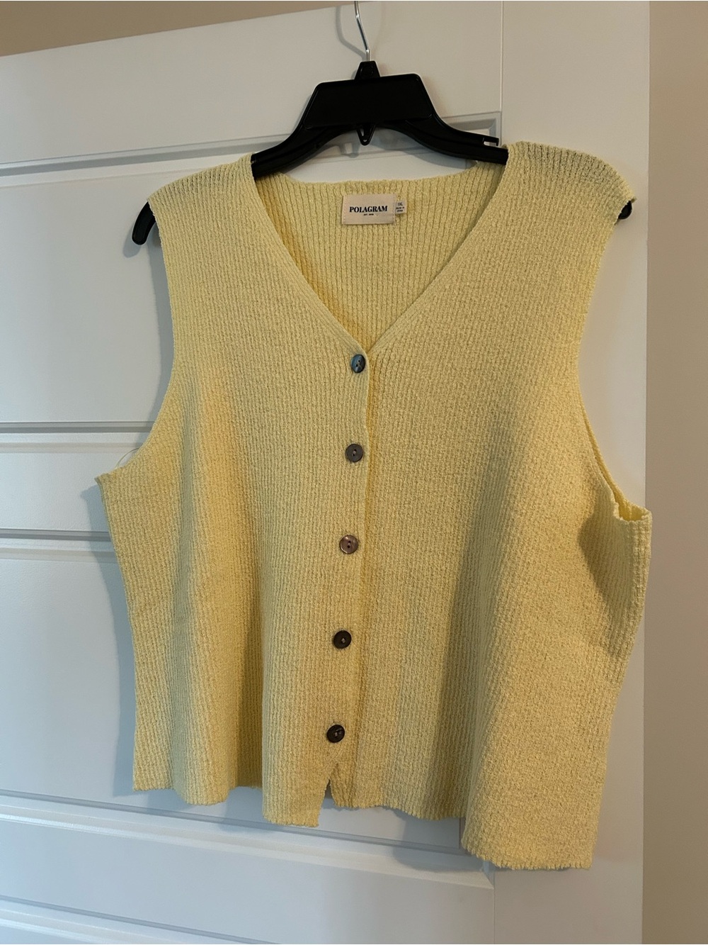 Polagram Soft Yellow V-Neck Button Knit Vest